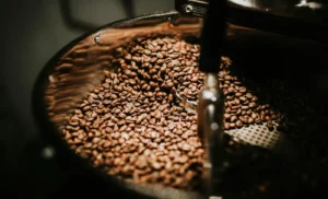 Torrefaction café gros plan grains chauds machine